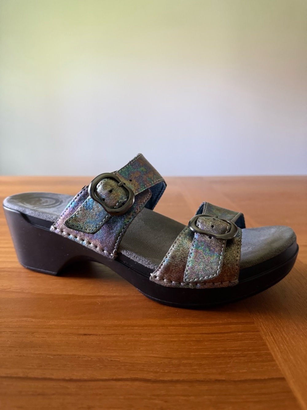 Dansko SOPHIE Iridescent PETROL Color Leather Clog Sandal- Size 10